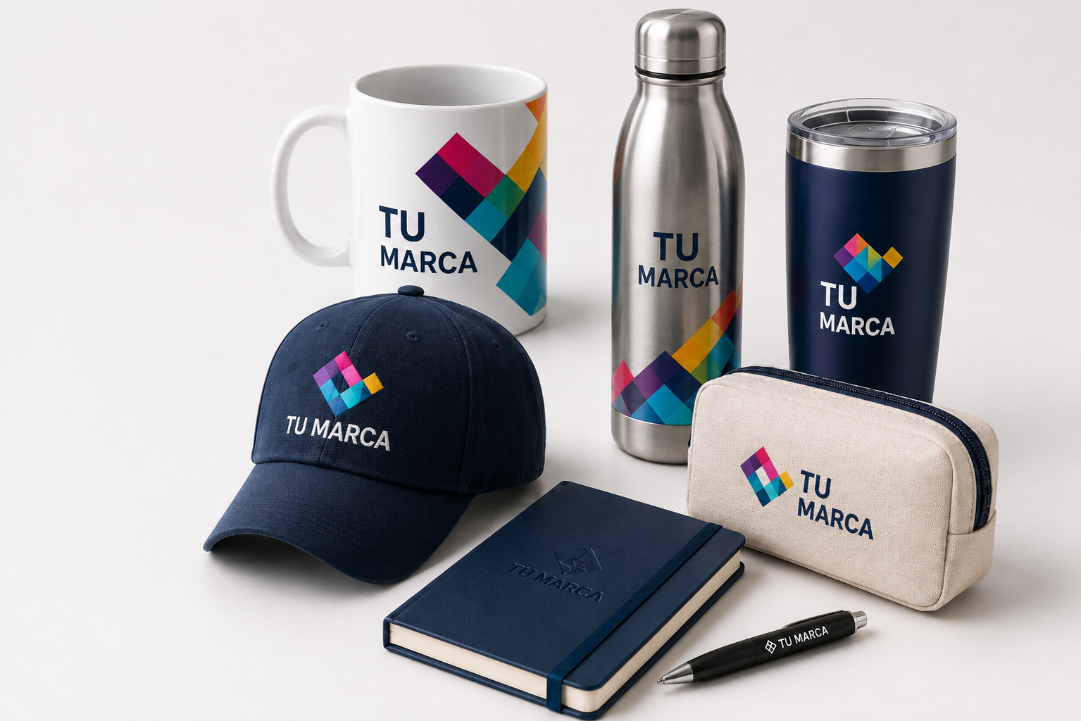 Branding y marcaciones: serigrafía, sublimación, bordado y grabado láser sobre mugs, gorras, termos